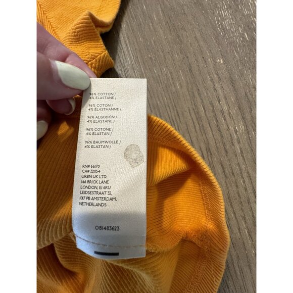Maeve Anthropologie Blair Baby Tee Yellow Large Ribbed Short Sleeve Cotton Shirt - Picture 7 of 8